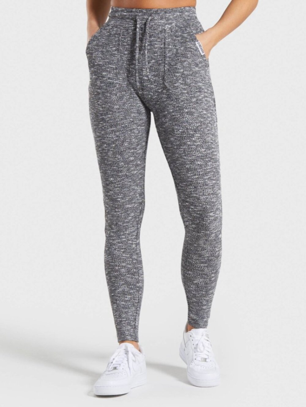 Gymshark Women's Ribbed Leggings Joggers | Small High Rise | Black White Marl